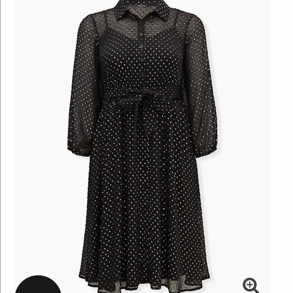 Belted shimmer Clip Dot collared dress 1X